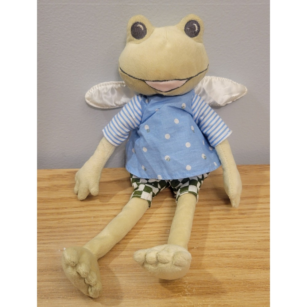 Vintage IKEA Fabler Groda Fairy Frog Plush Toy 12 Inch Green Blue Winged Stuffed